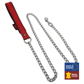 The Red Leash with leather handle 1m Red