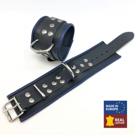 Black-Blue leather handcuffs
