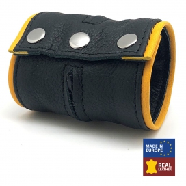 Leather wristband - Black/Yellow- with zip