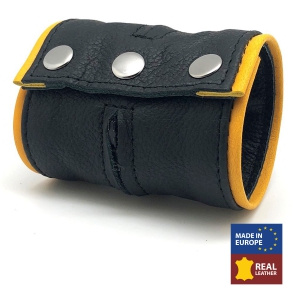 The Red Leather wristband - Black/Yellow- with zip