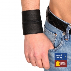 Handgelenk Kraftarmband aus Leder - Schwarz/Schwarz - mit Reißverschluss