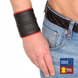 Leather wrist strap - Black/Red with zip