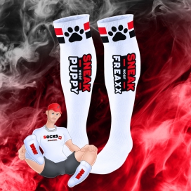 SneakFreaxx Calcetines altos de tubo Puppy Blanco-Rojo