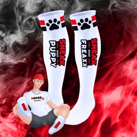 SneakFreaxx Calzini alti a tubo Puppy Bianco-Rosso