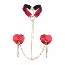 Heart Nipple Cover Chain O Ring Collar RED