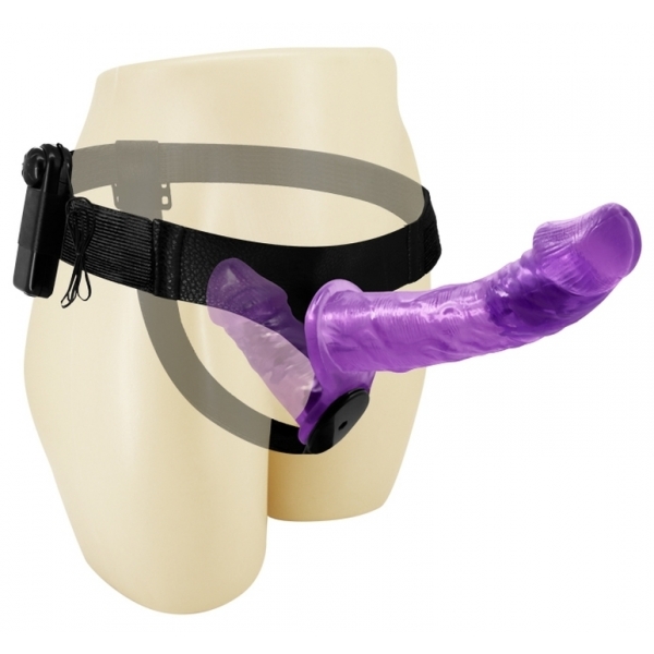 Vibrerende Dual Strap On Dildo 17 x 4.3cm Paars