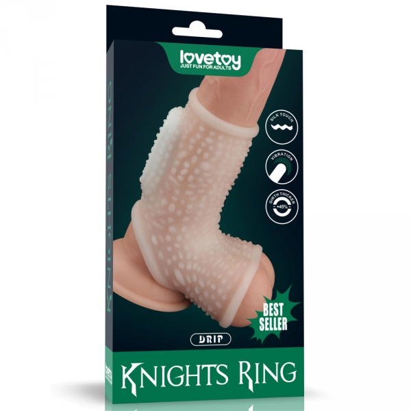 Vibrierende Penismanschette mit Ballstretcher Knights Ring Best Drip 10cm