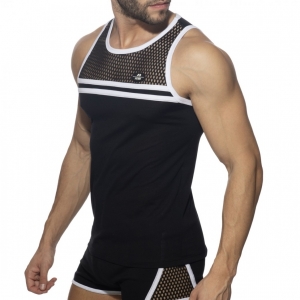 AD Fetish Mesh-Striped Tank Top Black-White