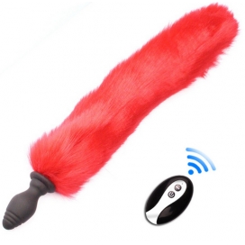 Kinky Puppy Fox Tail Vibe Vibration Plug 6.5 x 3.2cm - Schwanz 40cm Rot
