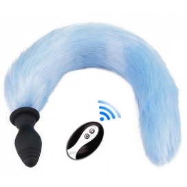 Vibration Fox Tail Butt Plug Blue