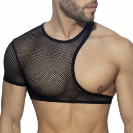 Irregular Mesh Crop Top Black