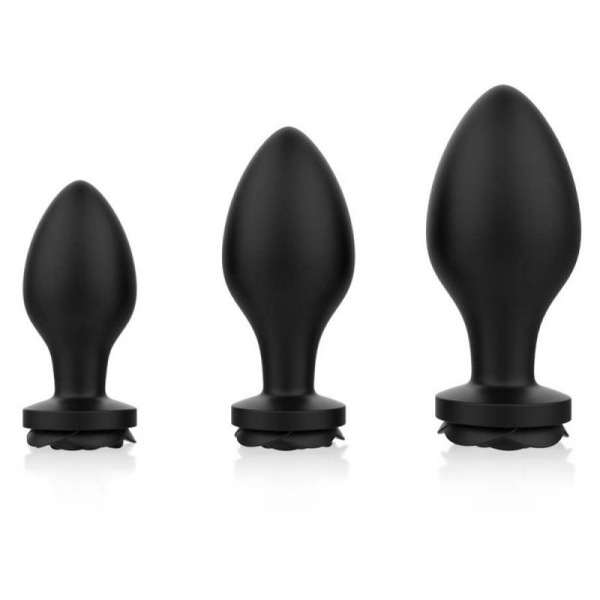 Set of 3 Rosa Black Silicone jewel plugs