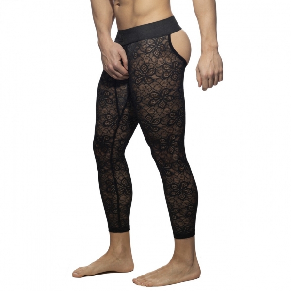 Long John Bottomless Flowery Lace Black