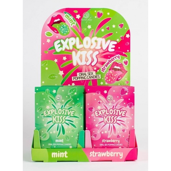 Packung mit 48 Bonbons Sprudelndes Pulver Explosive Kiss Minze und Erdbeere