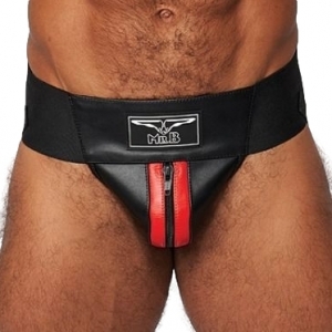 Mr B - Mister B Mister B Leather Jockstrap Negro-Rojo