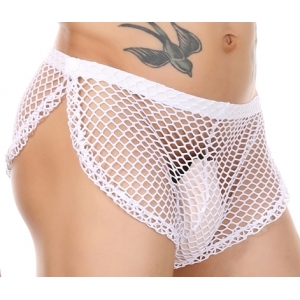 MenSexyWear Men Side Slit Big Fishnet Boxers Sexy Nightwear WHITE