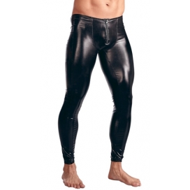 MenSexyWear Men Patent Leather Front Zipper Show Trousers Pants