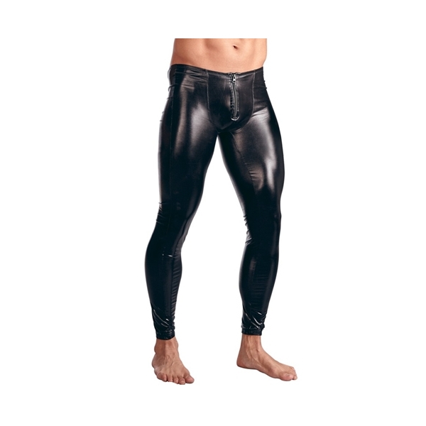 Men Patent Leather Front Zipper Show Trousers Pants