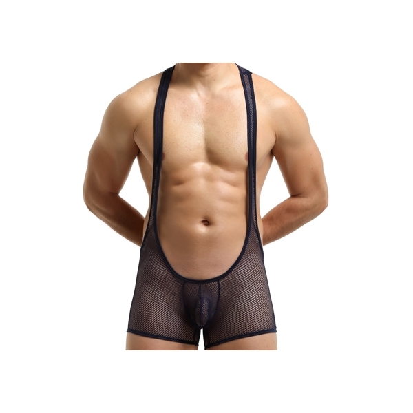 Hot Selling Pure Mesh Boxers Bodysuit BLACK