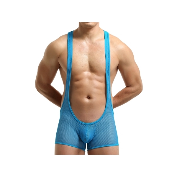 Hot Selling Pure Mesh Boxers Bodysuit BLUE