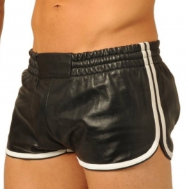 MK Toys Pantalones cortos de cuero Negro-Blanco