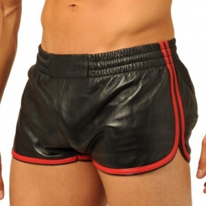 MK Toys Pantaloncini in pelle Fist Nero-Rosso