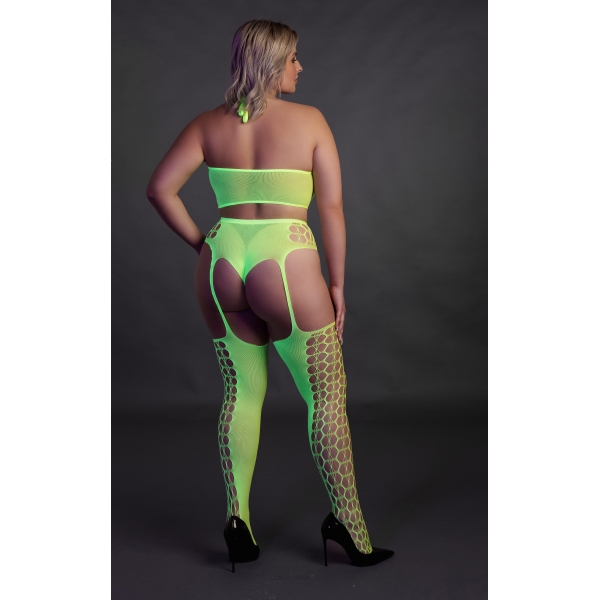 Conjunto de corpiño y liguero de 2 piezas verde fluo