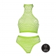 Conjunto de corpete e cueca em malha verde fluorescente