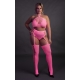 Zweiteiliges Set aus Bustier und Strapsgürtel in Neonpink