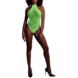 Ouch! Glow Bodysuit de rede com halteres verde fluo