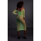 Fluorescent green bustier and off-the-shoulder net dress