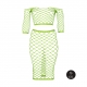 Fluorescent green bustier and off-the-shoulder net dress