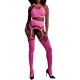 Fluorescent pink 2-piece halter top and garter belt set