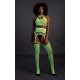 Fluorescent green 2-piece halter top and garter belt set