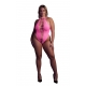 Fluorescent pink open crotch bodysuit with bare back