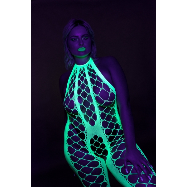 Mono verde fluorescente de malla y halter