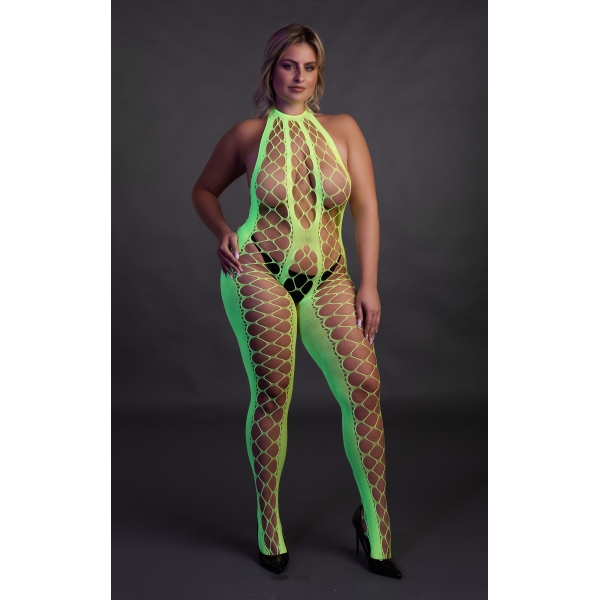 Mono verde fluorescente de malla y halter