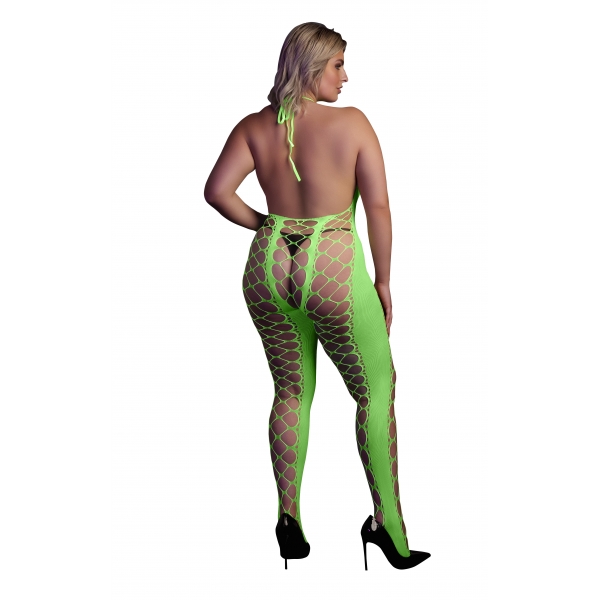 Fluorescent Green Mesh and Halter Jumpsuit