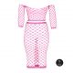 Fluorescent pink bustier and off-the-shoulder net dress