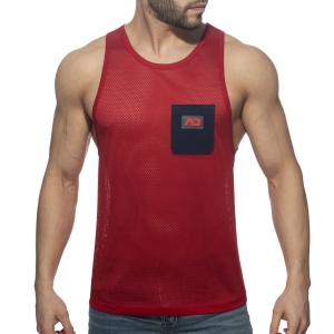 Addicted Mesh Pocket Contrast Tank Top Red-Navy