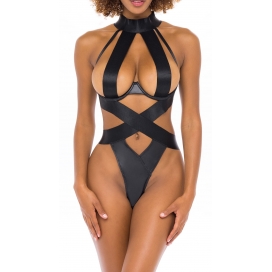 Oh Là Là Chéri LYDIE OPEN CUP TEDDY WITH WIDE ELASTIC DETAILS AND VEGAN LEATHER PANELLING