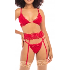 Oh Là Là Chéri ROSEMARIE SOFT LACE 3-PC SET INCLUDING TRIANGLE CUP BRALETTE WITH GARTERBELT AND MATCHING PANTY