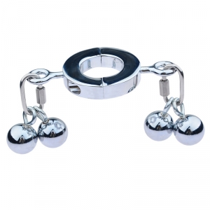 MenSteel Ballstretcher in metallo con 4 grandi palle per testicoli S 32mm - Altezza 12mm - Peso 450g Placcato argento