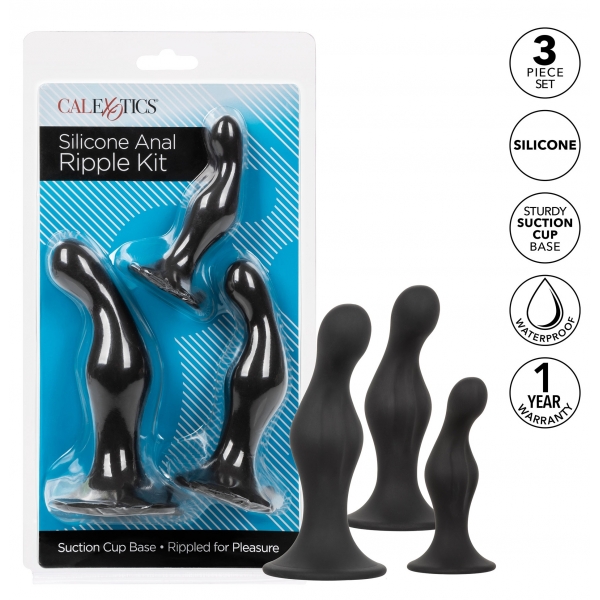 3er-Set Silikon Plugs Ripple Kit Schwarz