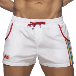 Addicted Rainbow Tape Swim Shorts White