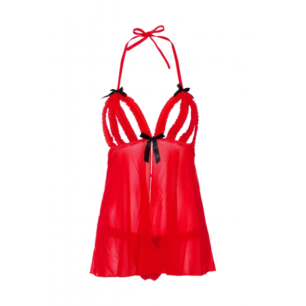 Babydoll con volant Peek-a-Boo rosso