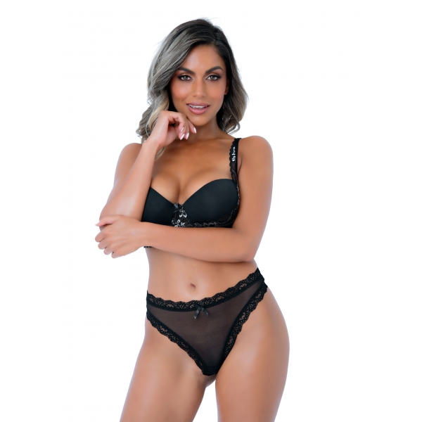 Ruched Thong Black