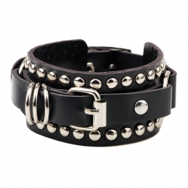 Rivet Wide Cuff Leather Bracelet Black