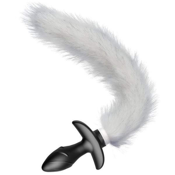 Vibrierender Plug mit weißem Schwanz Tail Curve 9 x 3.7cm | Schwanz 30cm
