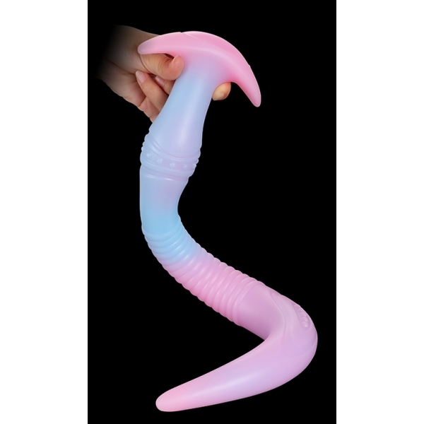 Eel Long Silicone Butt Plug - Luminous BLUE M